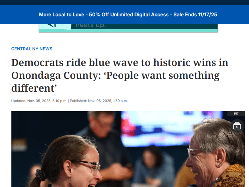 Democrats ride blue wave to historic wins in Onondaga County: ‘People want something different’ –&nbsp;Syracuse.com