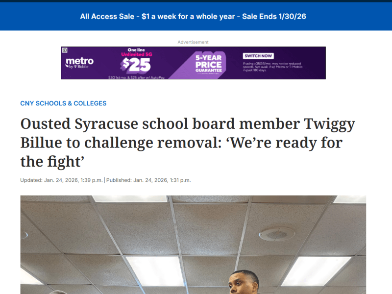 Ousted Syracuse school board member Twiggy Billue to challenge removal: ‘We’re ready for the fight’ –&nbsp;Syracuse.com