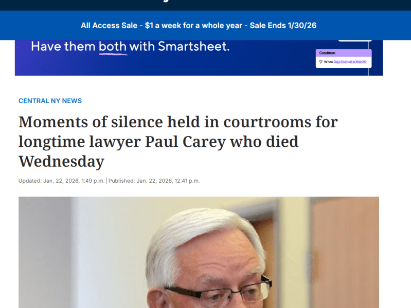 Moments of silence held in courtrooms for longtime lawyer Paul Carey who died Wednesday –&nbsp;Syracuse.com