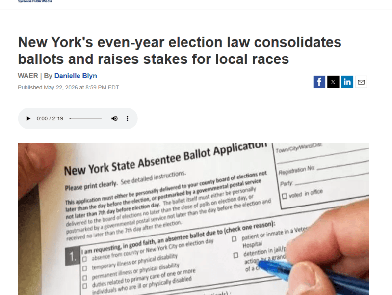 New York’s even-year election law consolidates ballots and raises stakes for local races –&nbsp;WAER