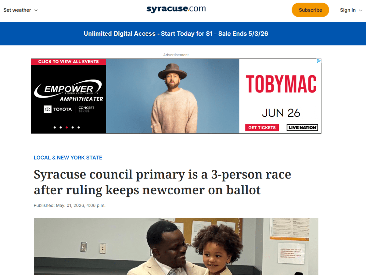 Syracuse council primary is a 3-person race after ruling keeps newcomer on ballot –&nbsp;Syracuse.com