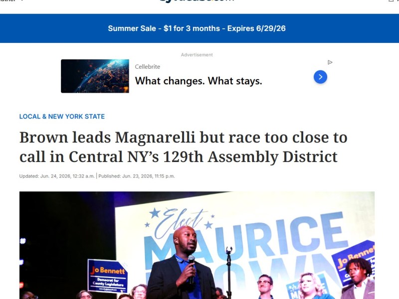 Brown leads Magnarelli but race too close to call in Central NY’s 129th Assembly District –&nbsp;Syracuse.com