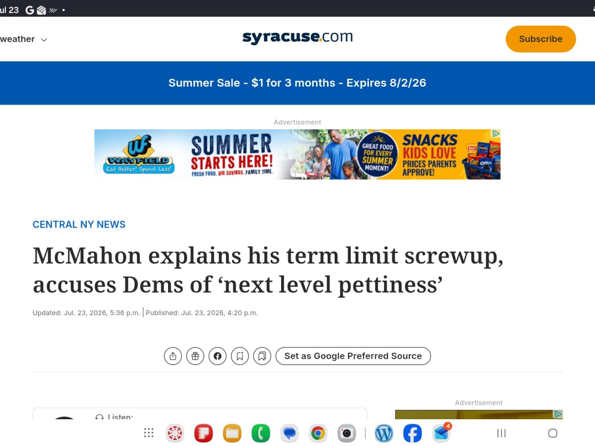 McMahon explains his term limit screwup, accuses Dems of ‘next level pettiness’ –&nbsp;Syracuse.com
