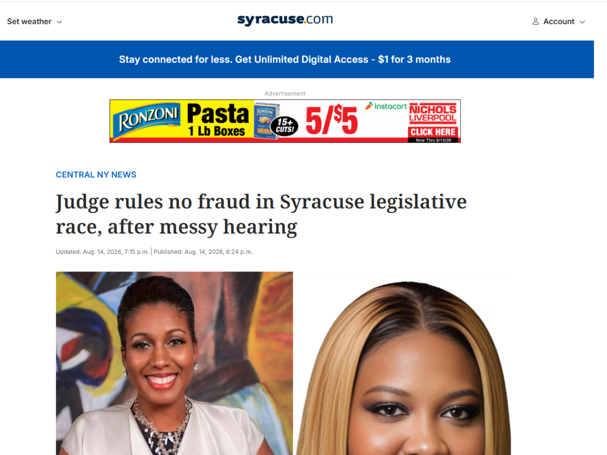 Judge rules no fraud in Syracuse legislative race, after messy hearing –&nbsp;Syracuse.com