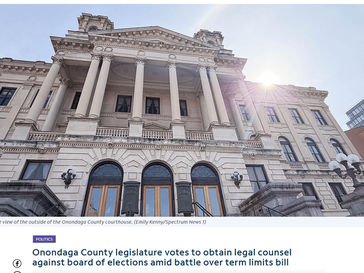 Onondaga County legislature votes to obtain legal counsel against board of elections amid battle over term limits bill – Spectrum&nbsp;News