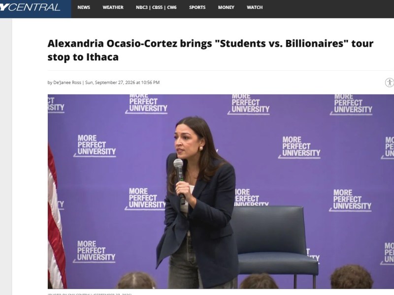 Alexandria Ocasio-Cortez brings “Students vs. Billionaires” tour stop to Ithaca –&nbsp;CNYCentral.com